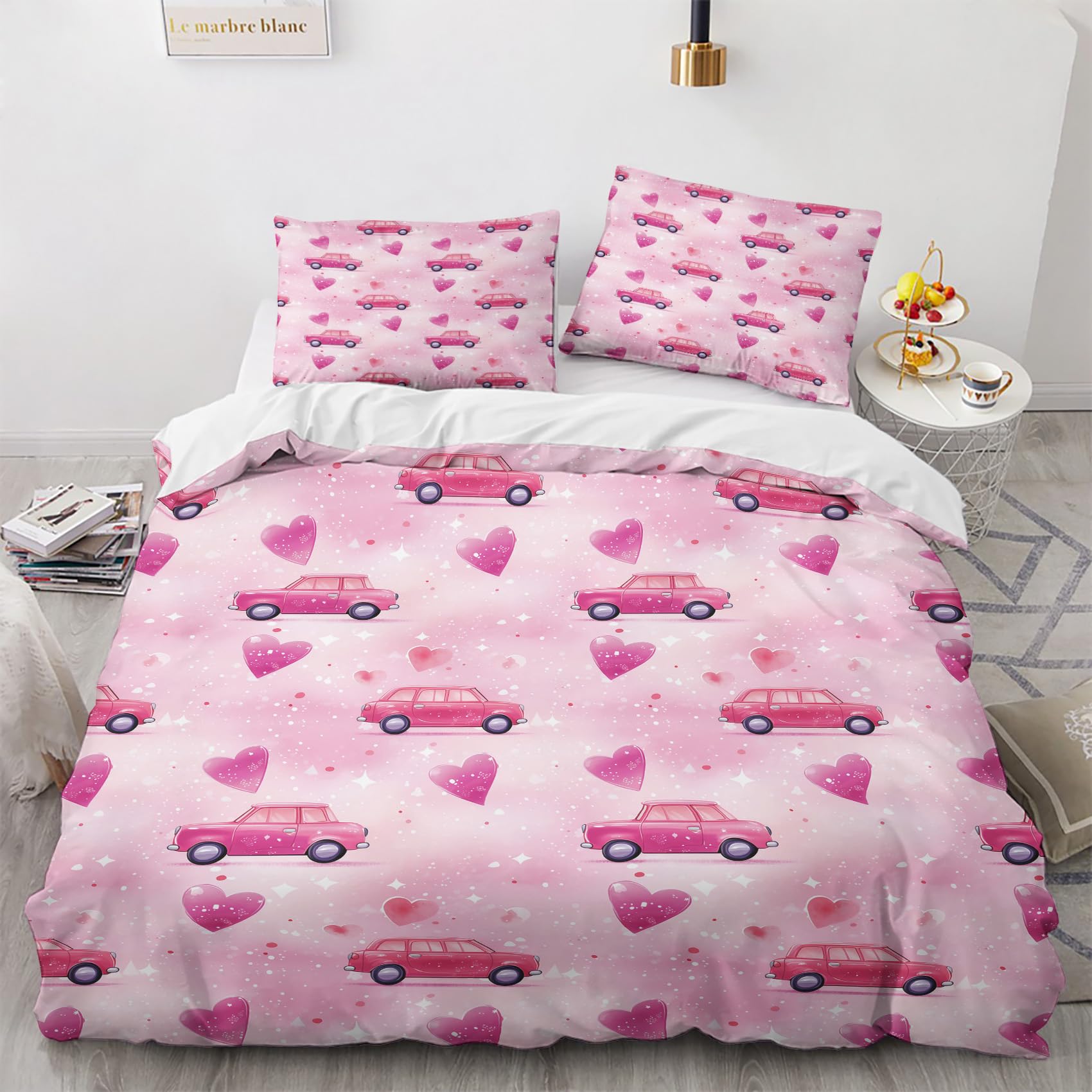 Housse de couette impression 3D voiture 160x200 douce et confortable pour lit enfant