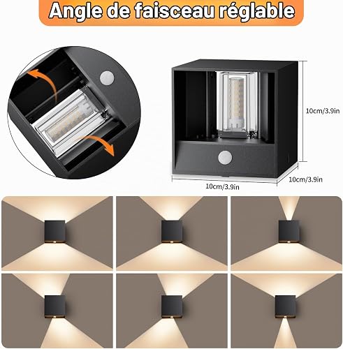 KYOTECH LED Lampada Murale Interno/Esterno con Sensore di Movimento 3000K 6W 820LM, Lampada Murale Esterna IP65 con Lampadina LED G9 Sostituisibile e Angolo di Radiazione Regolabile, 2 Pezzi Nero - 5