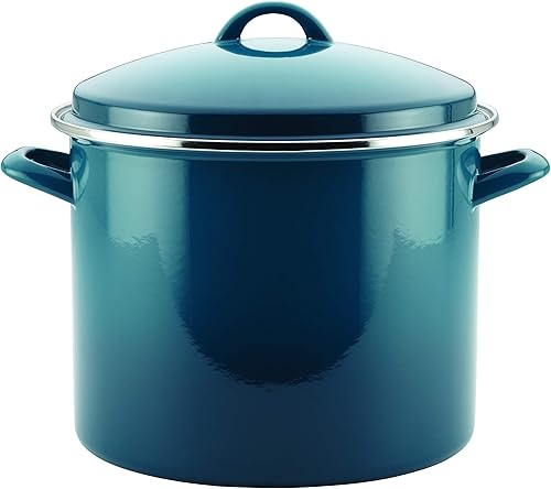 Rachael Ray olla de acero esmaltado de 12 qt con tapa color naranja degradé 12 Marine Blue