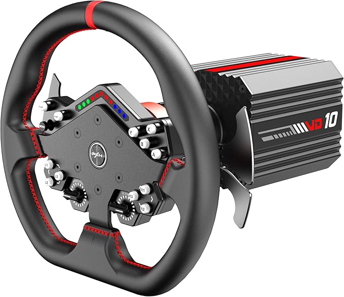 PXN VD10 + W DS R2 Racing Wheel Bundle - VD10 Direct Drive Base with W DS R2 Gaming Steering Wheel, 10Nm Force Feedback, Professional Servo Motor - Sim Racing Set for PC Windows