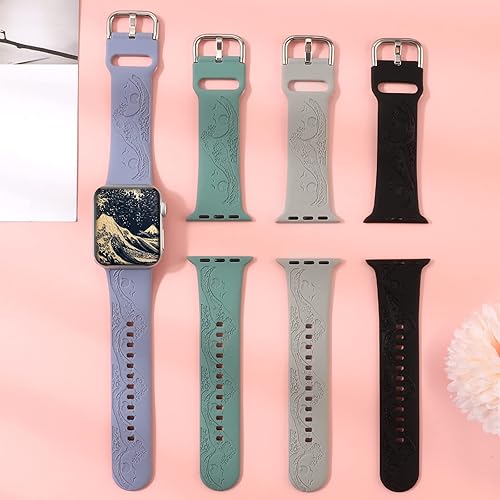 Vista 24 de Mountain Range - Correa de silicona grabada compatible con Apple Watch 38 40 1.614 in 42 44 45 46 1.929 in para mujeres y hombres, correa