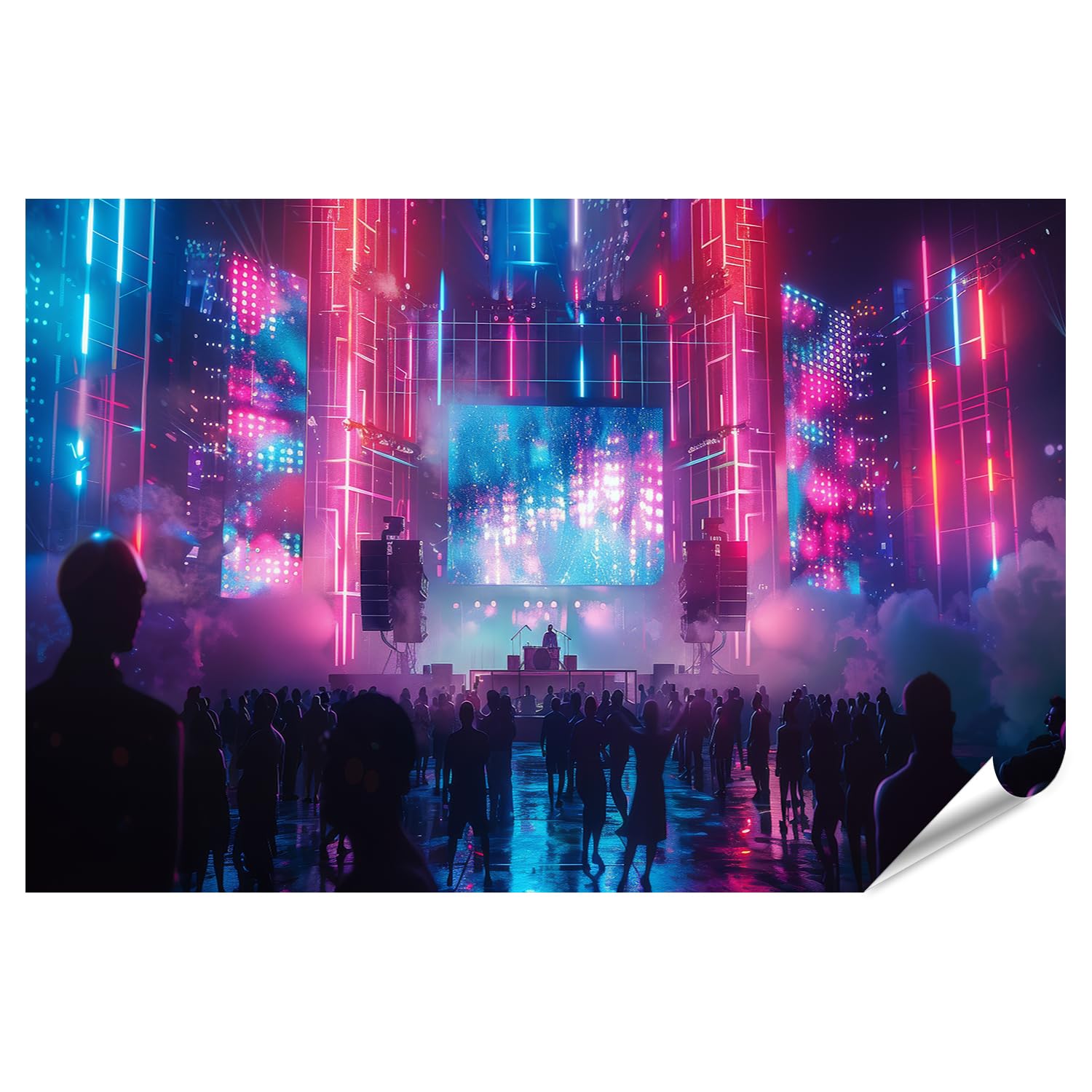 islandburner Prime XXL Poster futuristico sala concerti piena di festeggiamenti sotto luci colorate, palcoscenico gigante digitale immagini di alta qualità