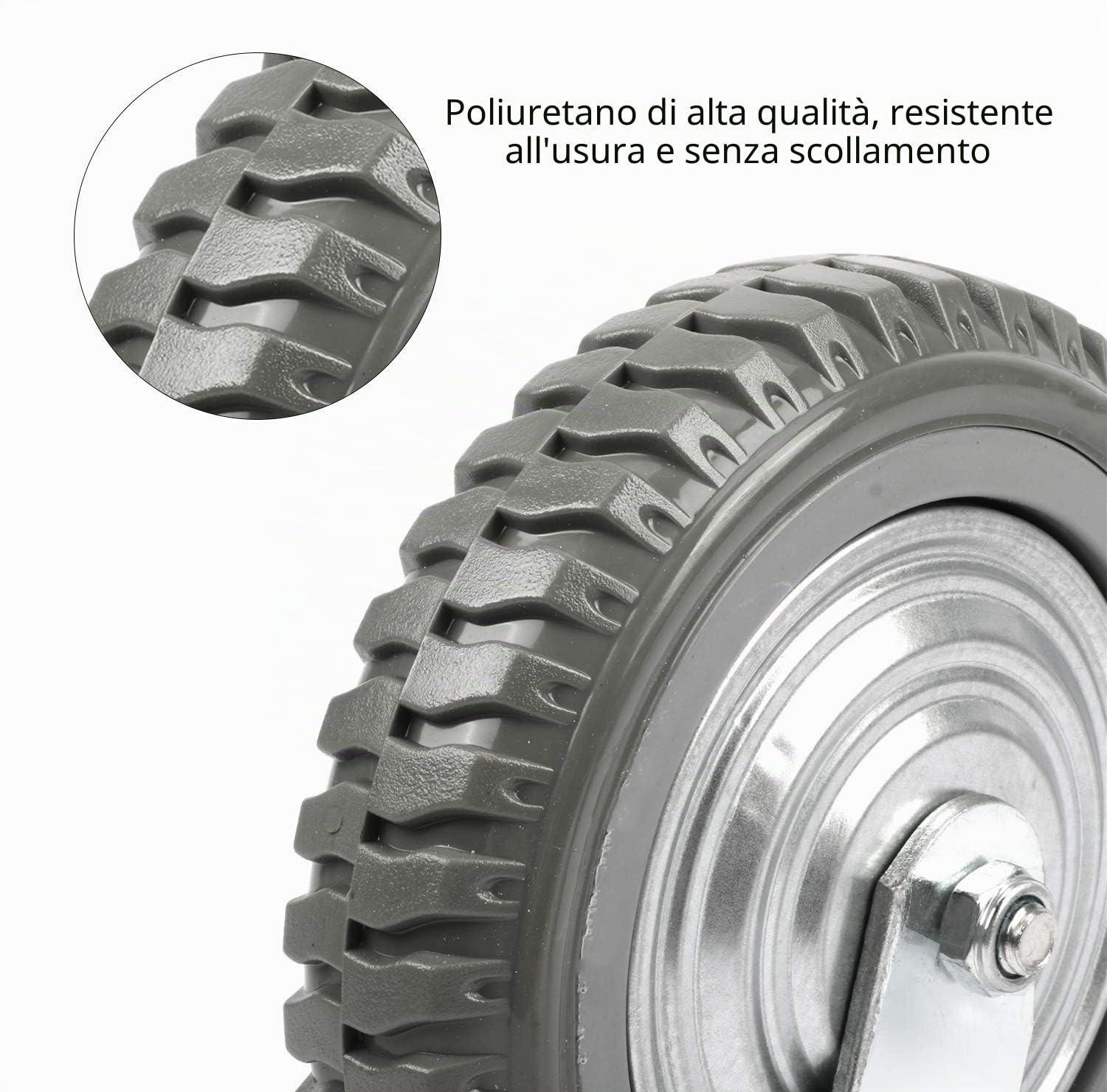 Nisorpa Ruote Industriali 200 mm - Set 4 Pezzi: 2 Fisse + 2 Girevoli Con Freno - Carrello Resistente Per Mobili, Capacità 1400 kg