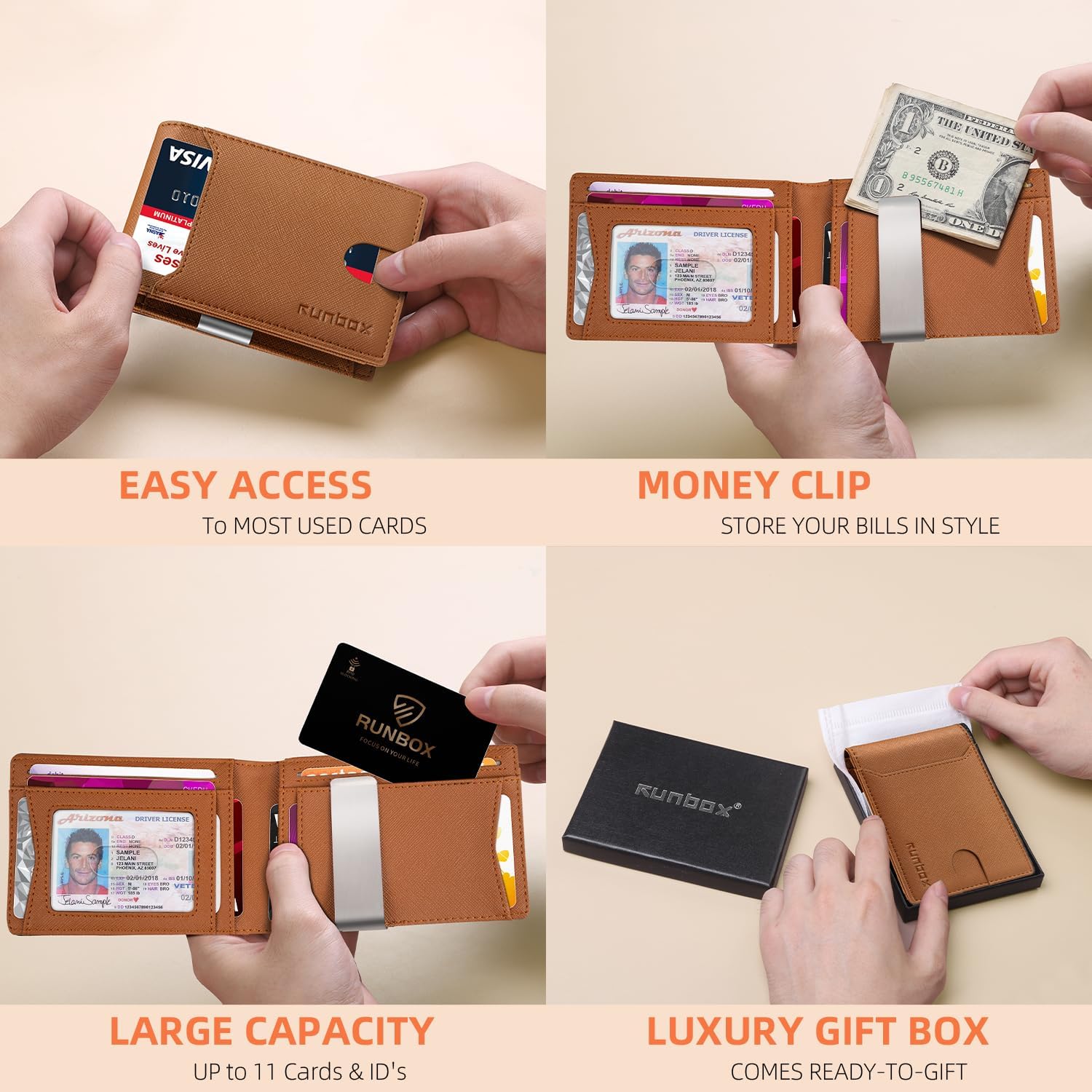 RUNBOX Slim Wallets for Men - Leather Money Clip Mens Wallet - RFID Blocking Front Pocket Bifold Wallet - Thin Credit Card Holder with Gift Box - Image 2
