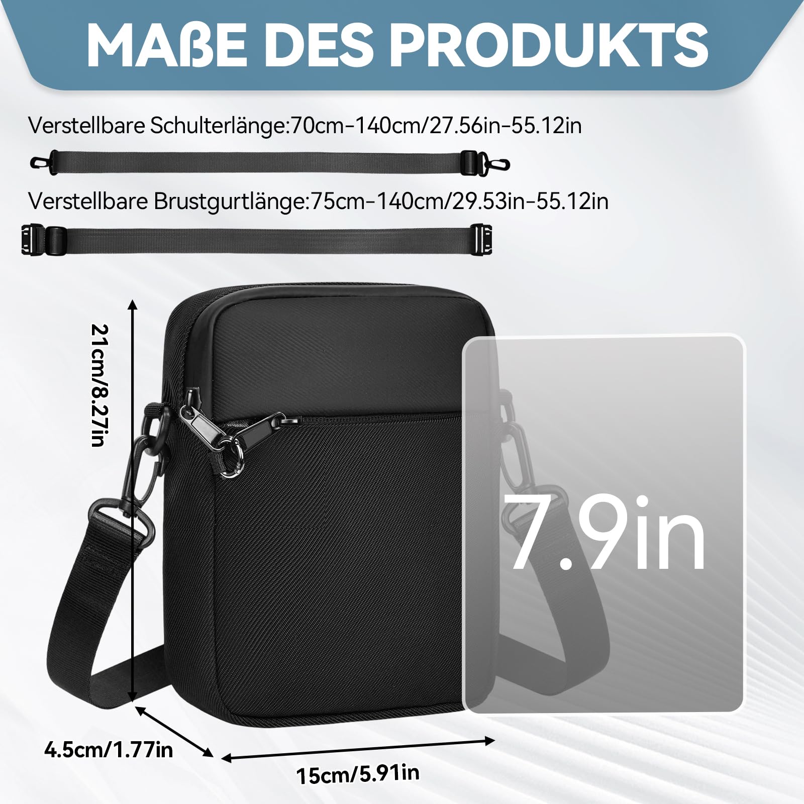 Eshow Umhängetasche Herren Damen, Anti-Diebstahl Brusttasche Schultertasche Wasserdicht Klein, Crossbody Sling Bag mit RFID-Schutztasche und Sicherheits-Reißverschluss für Reisen Outdoor Schwarz