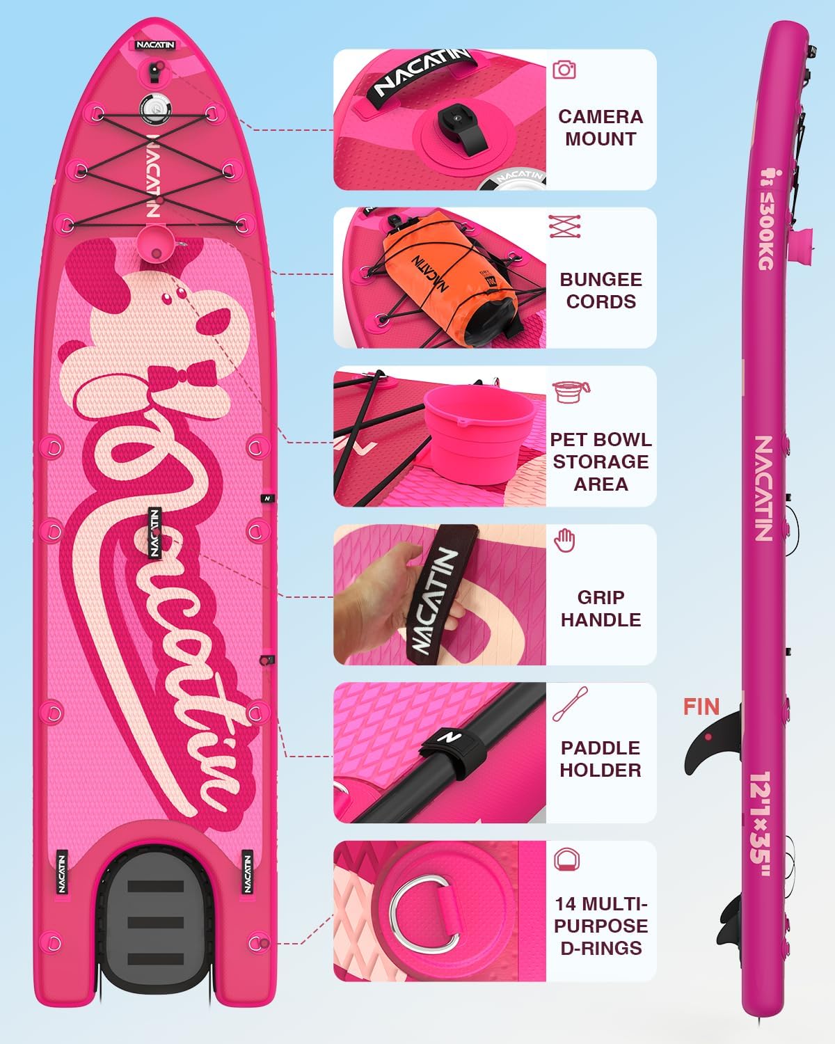 NACATIN Inflatable Stand Up Paddle Board - Premium SUP Board with Dog Ramp Kit, Complete SUP Set Paddle Boards for Adults with Single/Double Paddle, Backpack, Suitable for Paddle Boarding with Dog