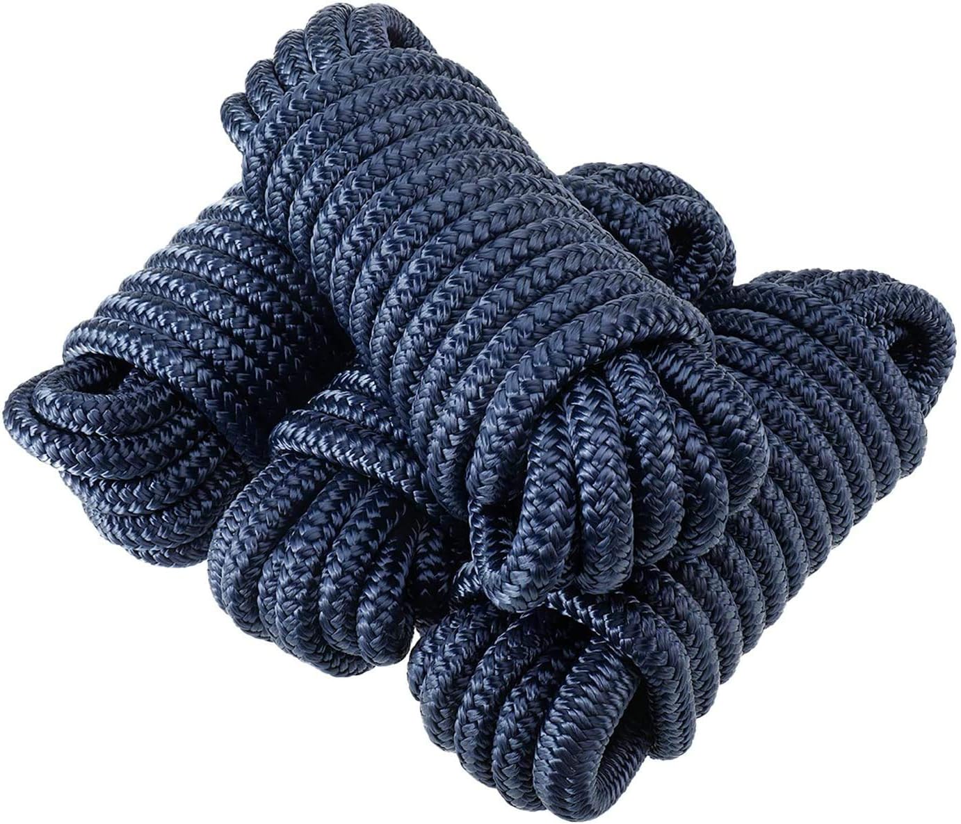 Amarine Made Dock Lines, Double Braided Nylon Dock Lines 3300 lbs Breaking Strength (L:15 ft. D:3/8 inch Eyelet: 10 inch) 4 Pack of Marine Mooring Rope Boat Dock Lines Working Load Limit:660 lbs