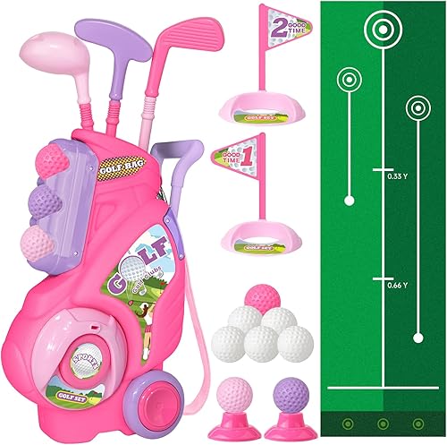 Juego de palos de golf para niños de 2, 3 y 4 años, juego de palos de golf para niños con carrito y tapete de puting, juguetes deportivos para