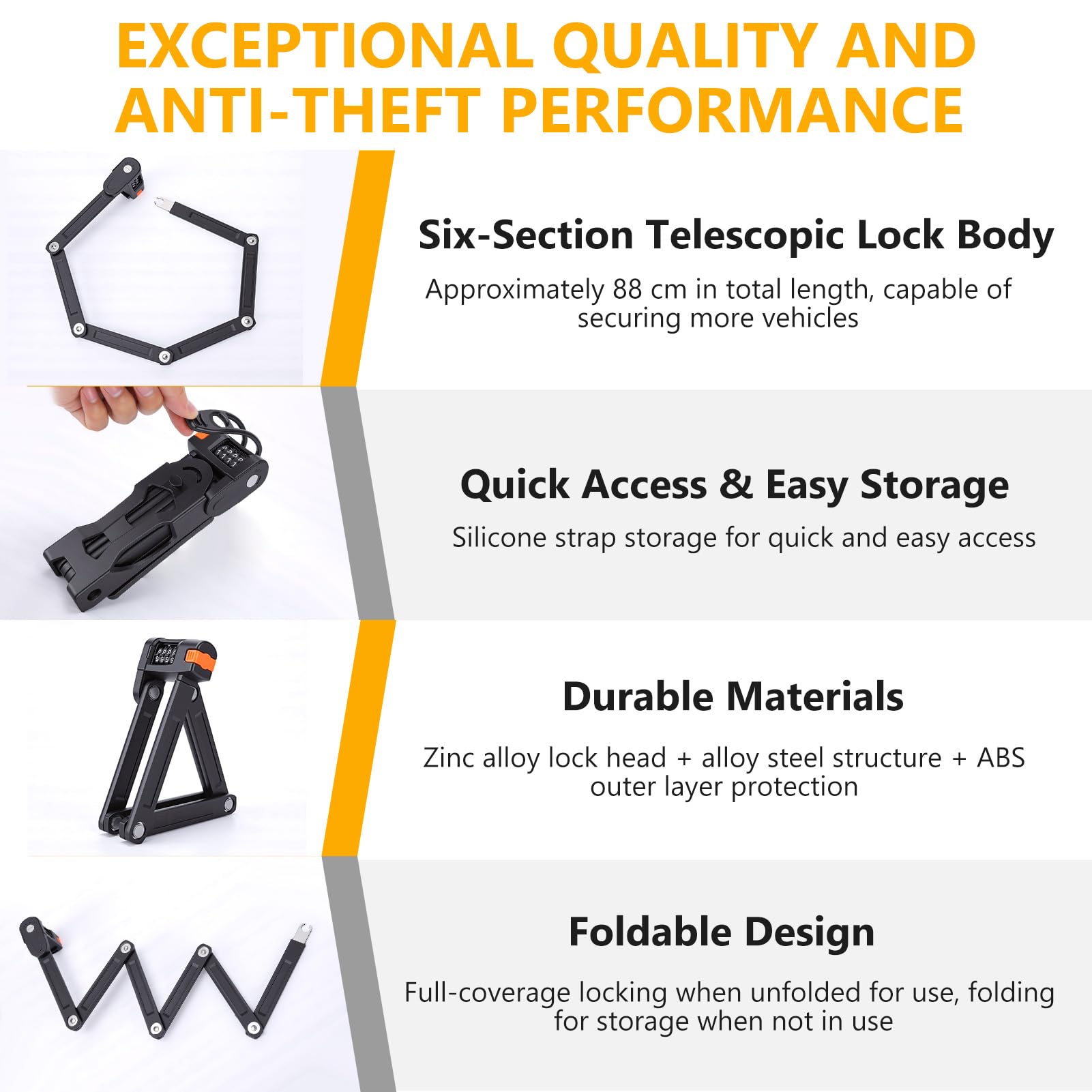 Antirrobo plegable para bicicleta, antirrobo de alta seguridad de combinación de 4 dígitos, antirrobo plegable compacto con soporte de fijación para bicicletas, scooters y motocicletas