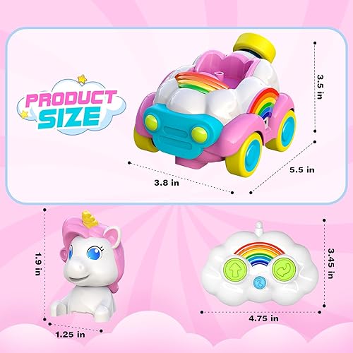 Miniatura 7 de Juguetes de unicornio RC Cars para niñas, auto recargable a control remoto para niñas de 2, 3, 4, 5 años, luz LED y música, regalos de cumpleaños