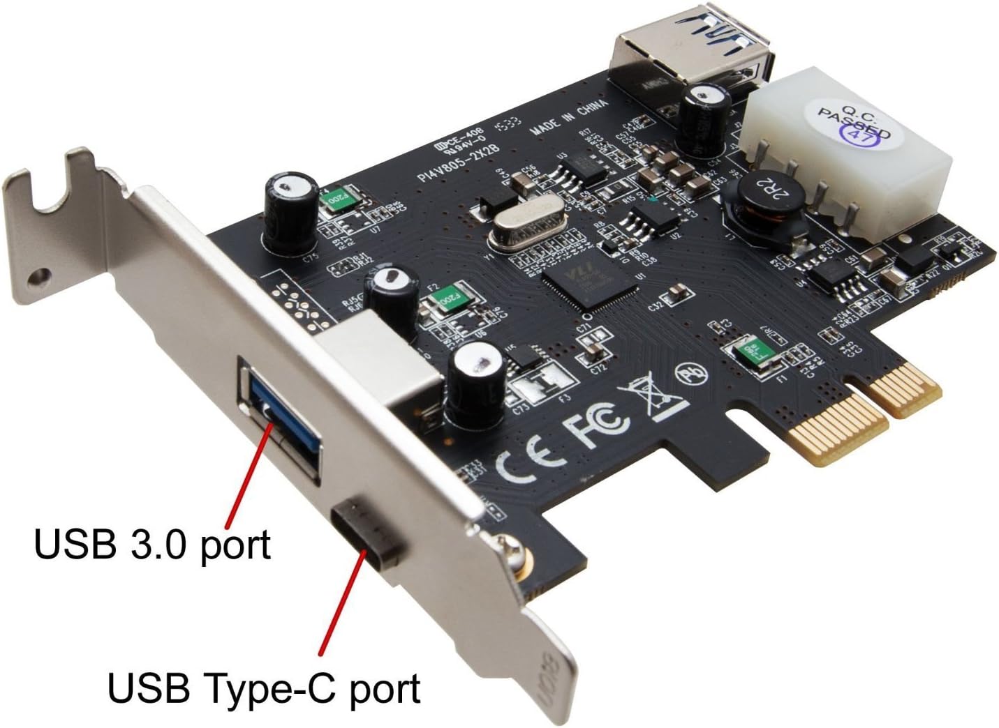 USB C USB 3.0 and Type A USB 3.0 Port PCI-E x1 Expansion Card Via VL805-Q6 chipset SY-PEX20203