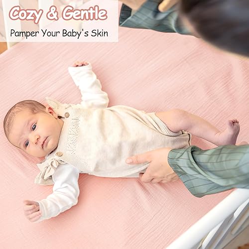 Miniatura 6 de Juego de 2 sábanas de muselina para cuna para niña y niño, transpirables y cómodas, sábana de cuna neutra para bebé, colchón ajustable para cuna y