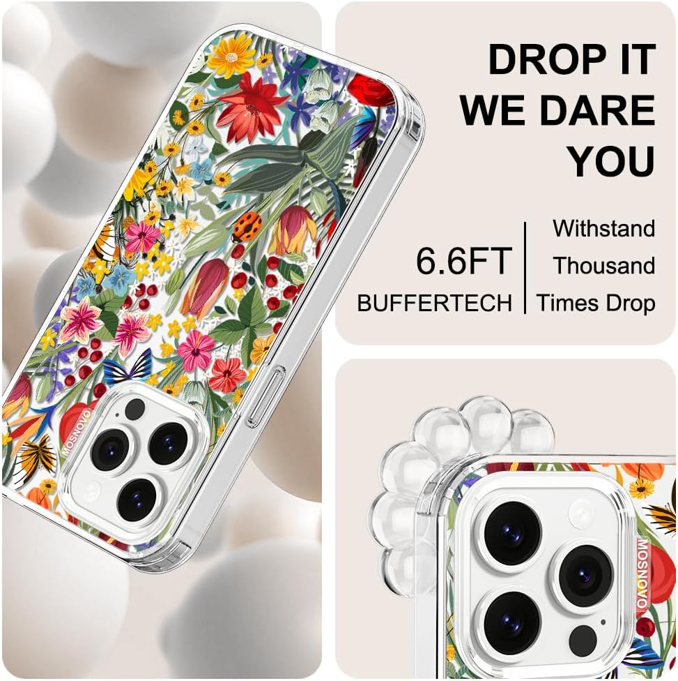 MOSNOVO Case for iPhone 14 Pro Max, [Buffertech 6.6ft Military-Grade Drop Protection] [Anti Peel Off Tech] Clear TPU Bumper Phone Case Cover Design - in The Garden - Image 5