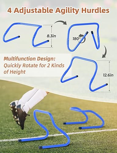 Miniatura 10 de GHB Escalera de agilidad, juego de equipos de entrenamiento de fútbol, 4 obstáculos de agilidad, escalera de velocidad de 20 pies, 12 peldaños, 12
