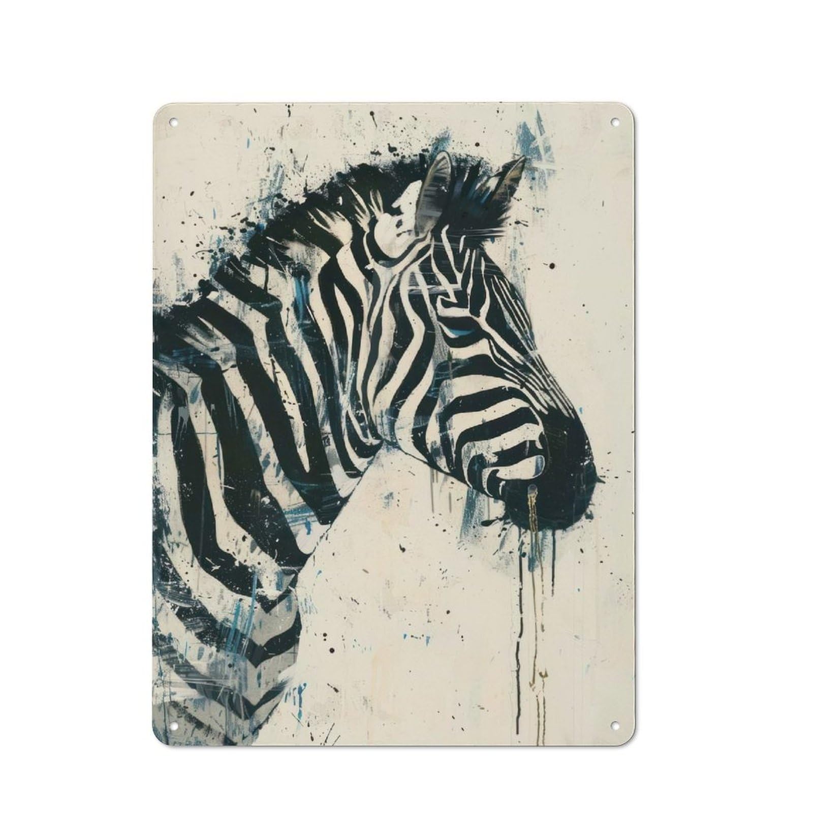 Junmoney Zebra Watercolor Painting Retro Tin Wall Plaque 40X30cm For Dining Room Or Kitchen, For Home Decor Collectors