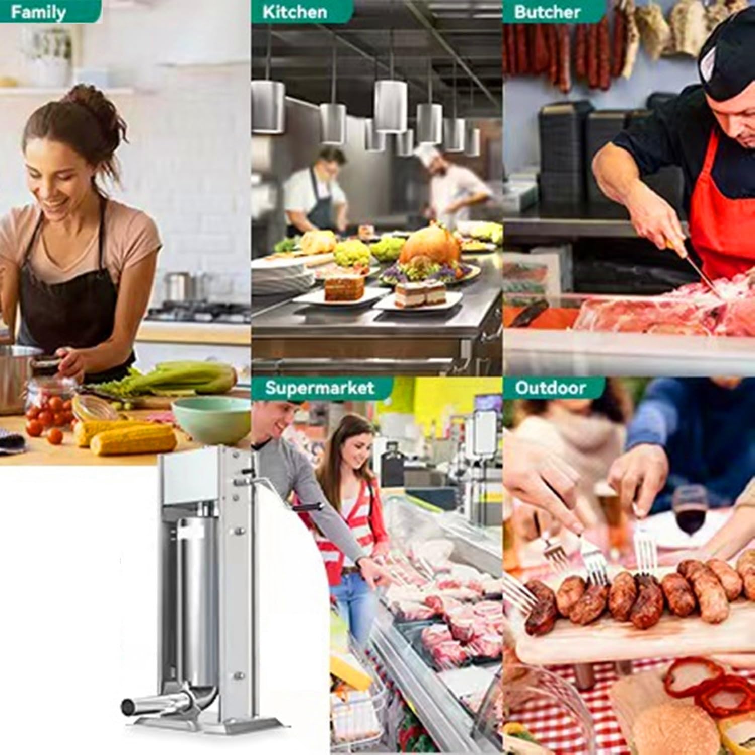 Máquina Manual para Hacer Churros y embutir Salchichas, con 4 boquillas, de Acero Inoxidable, para Hacer donas de Postre, Ideal para Uso doméstico y Comercial (5 l)