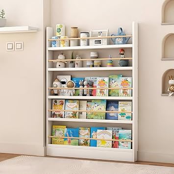 Kids Bookshelf Wall Mounted, Solid Wood Kids Bookcase Behind Door, Children's Bookcase for Kids' Room, Nursery, Playroom, Bedroom