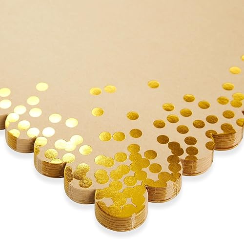 Miniatura 5 de Blue Panda Manteles individuales rectangulares desechables de papel dorado, borde festoneado y lunares de lámina dorada, 50 unidades para fiestas y