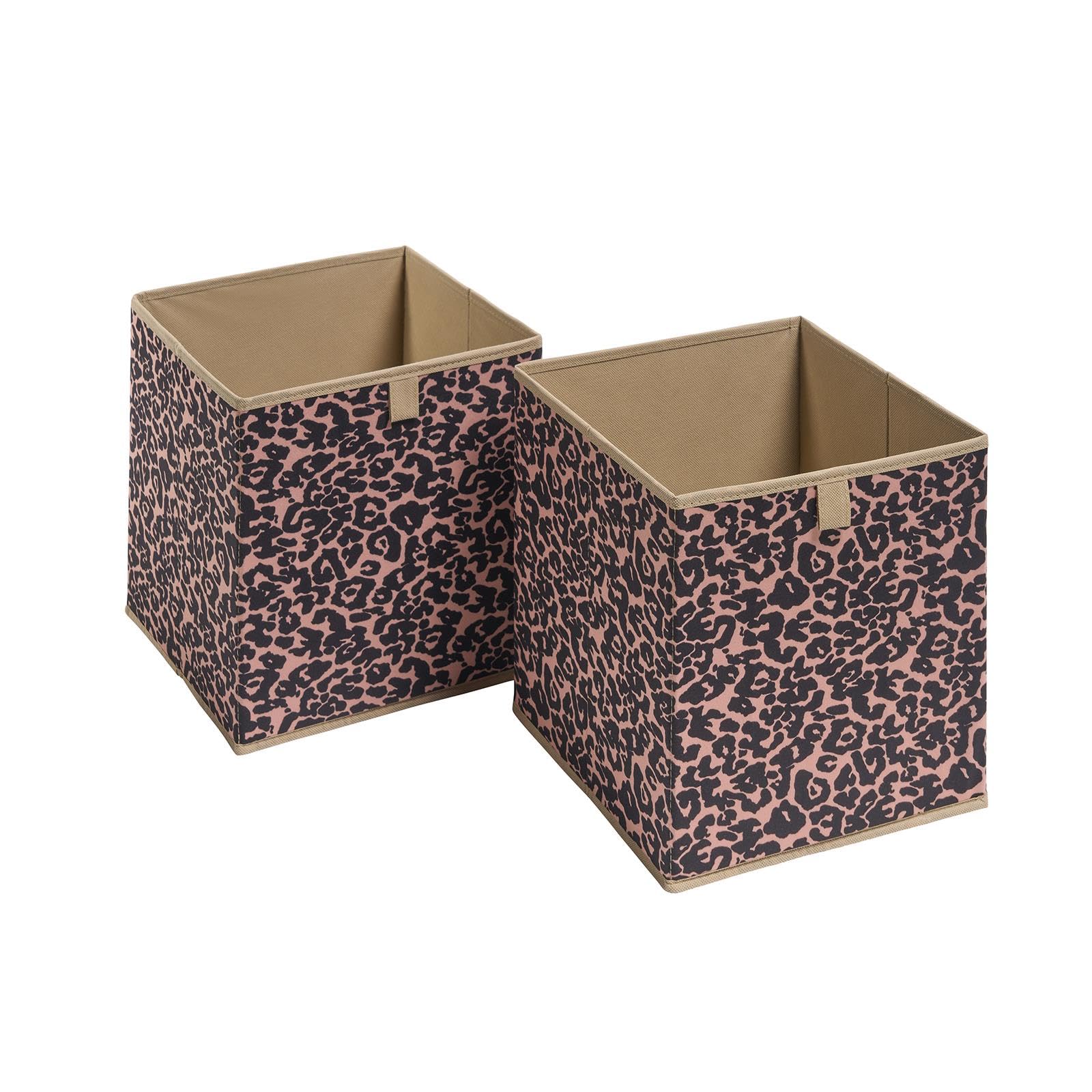 OHS Set of 2 Leopard Cube Storage Boxes Home Organiser Toys Clothing Bathroom Pop Up Foldable Collapsible Storage Cubes Space Saving Shelves Organiser Cube Boxes, Natural