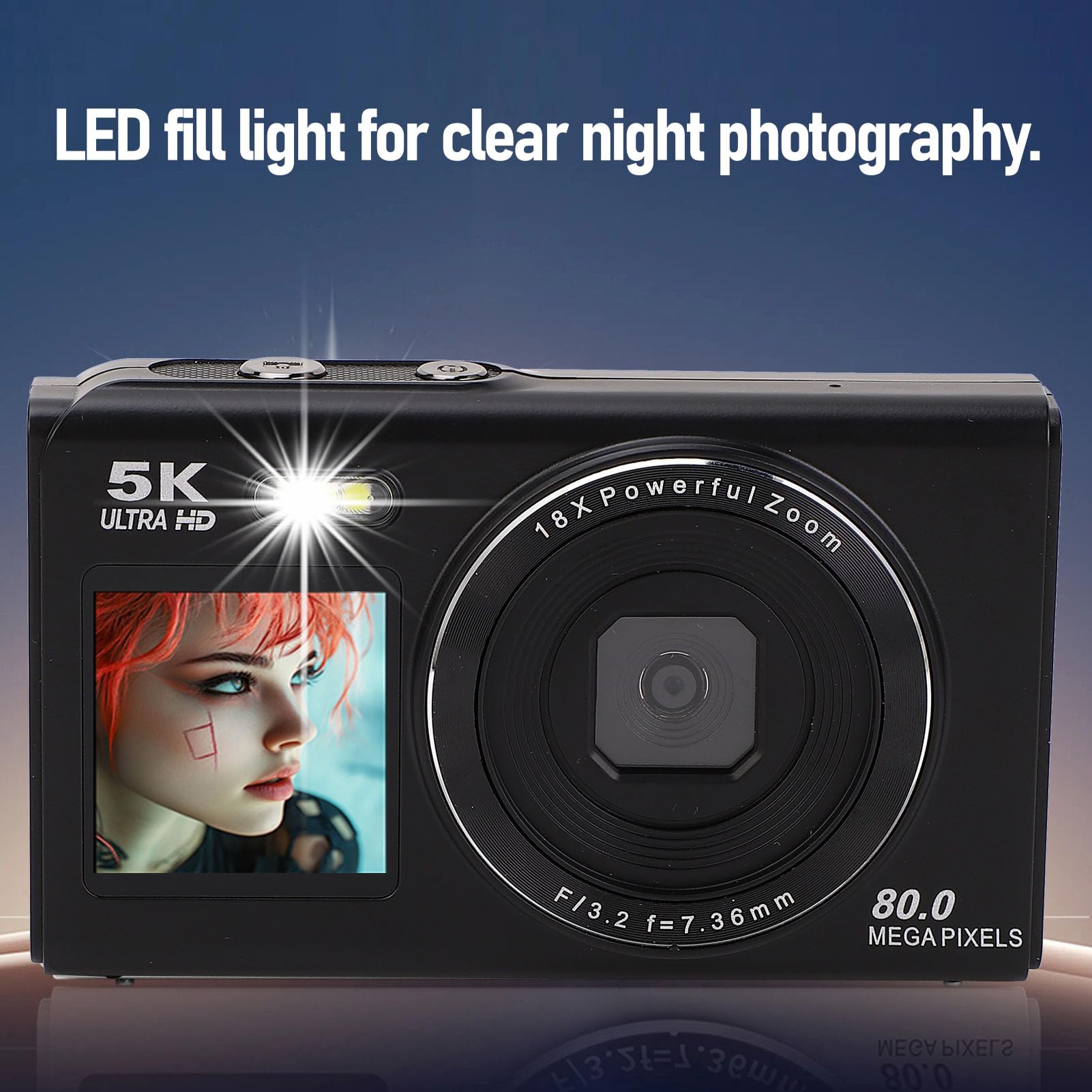 Annadue Camera Digitale da 5K 80MP per Adolescenti con Doppio Schermata, Zoom 18x e Focus Automatico, Trasferimento WiFi e Webcam, Incorporato in Flash e Borsa da Viaggio (32GB)