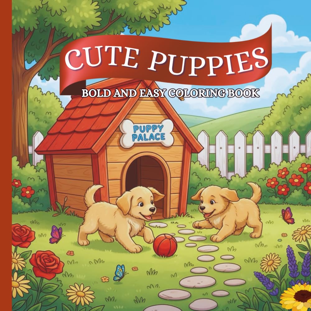 Cute Puppies - Bold and Easy Coloring Book
