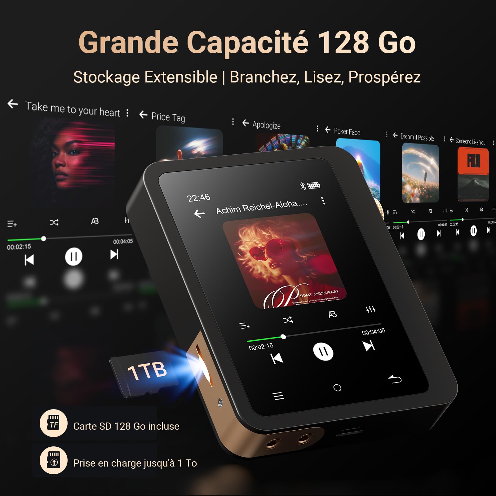 MECHEN Lecteur MP3 Hi Res 128 Go avec Bluetooth 5.3, Son numérique Haute résolution sans Perte, Lecteur DSD DAC FLAC, 192 Khz/24 Bits, écran Tactile, USB C, OTG, avec étui en Cuir (M33)