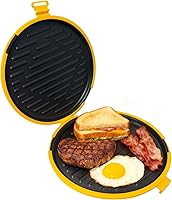 Vista 1 de Sartén para microondas de 9.5 pulgadas y bandeja para verduras – Máquina de sándwiches antiadherente 5 en 1, sartén para pizza y tocino con tapa