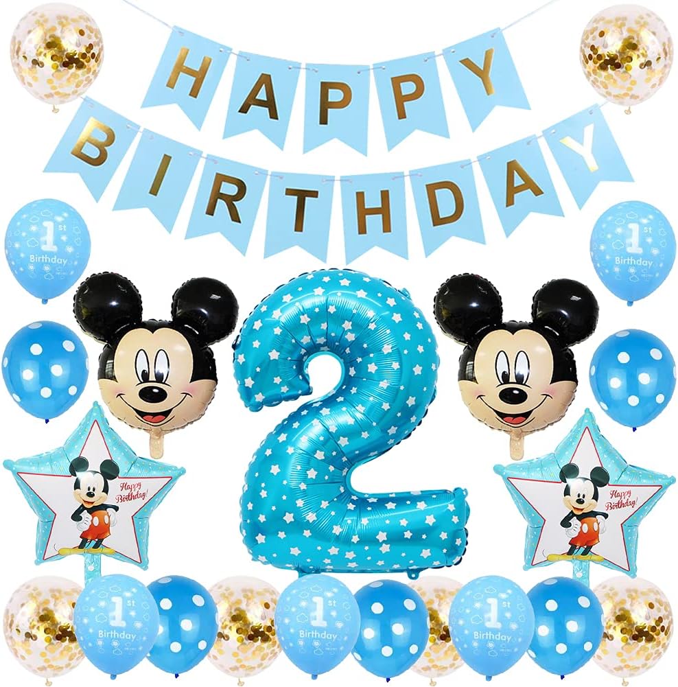 Blue Birthday Decorations for Boys Set, Mickey Balloons Mickey Themed Birthday Decorations