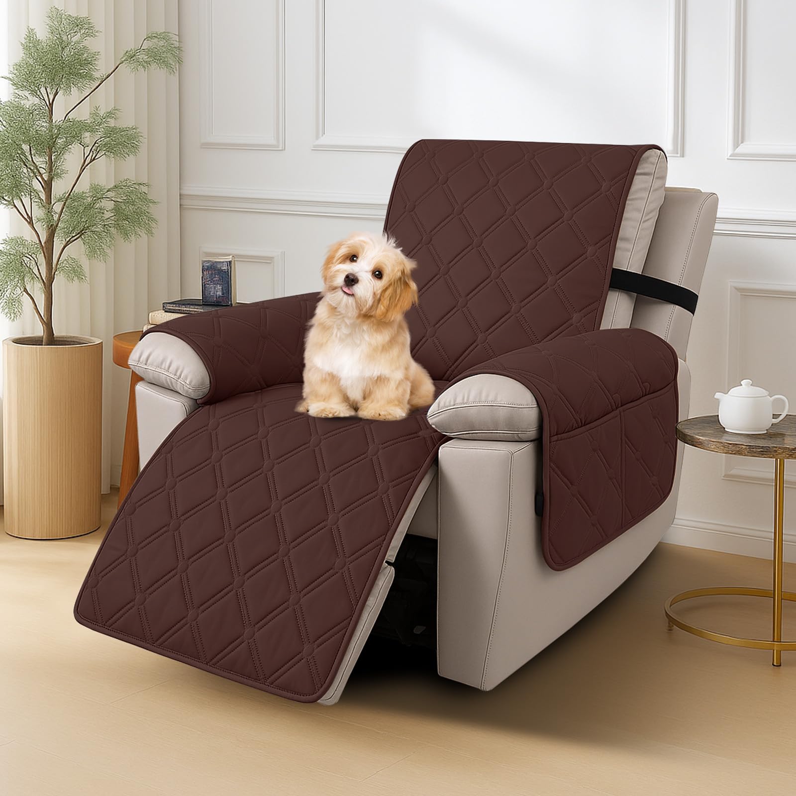 Ystyle Copripoltrona 1 Posto Relax Reclinabile, 100% Impermeabile Copri Poltrona con Braccioli, Copripoltrone con Fascia Elastica, Copridivano Reclinabile, caffè