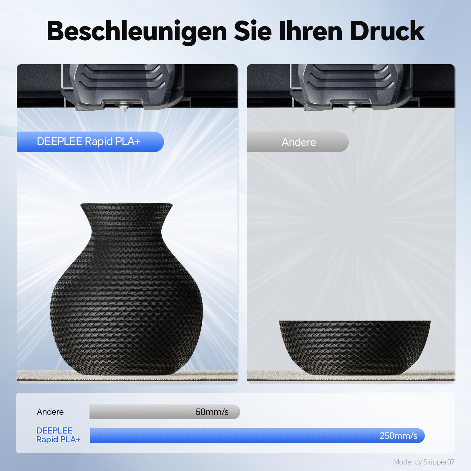 DEEPLEE Szybka filament PLA+ 1,75 mm, wysoka prędkość do 600 mm/s, czarny + biały + niebieski (3 x 1 kg), dokładność ± 0,02 mm do drukarek 3D FDM