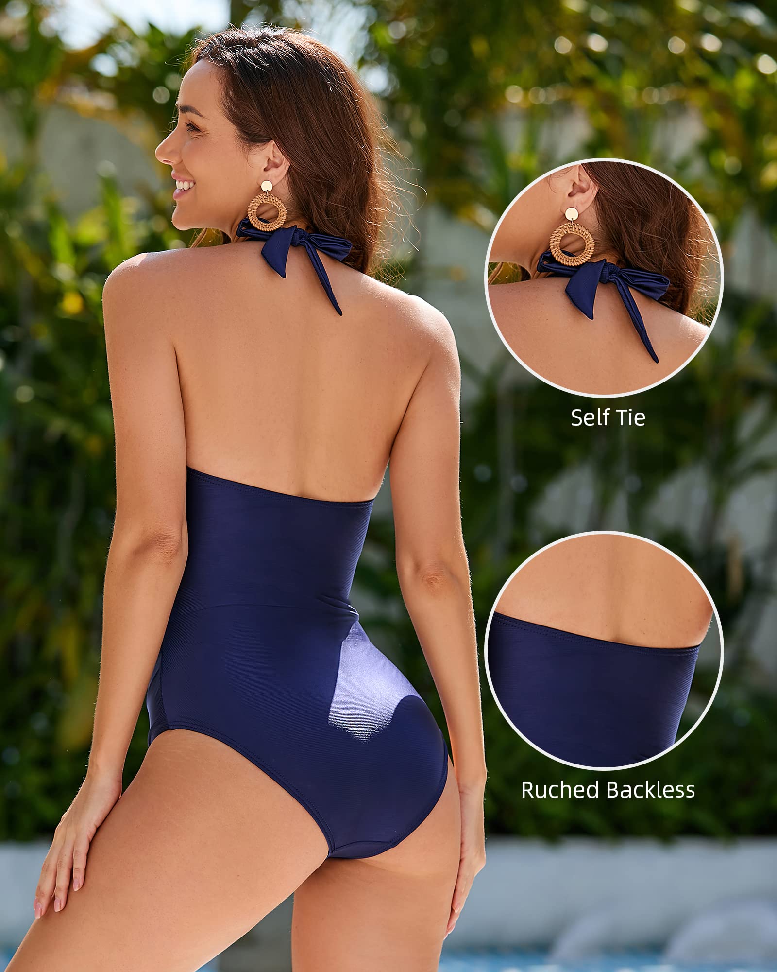 WIN.MAX Costumi da Bagno Interi per Donna Scollo a V Costume Intero Donna con Controllo della Pancia Monokini con arricciature, per Coppe da D a G