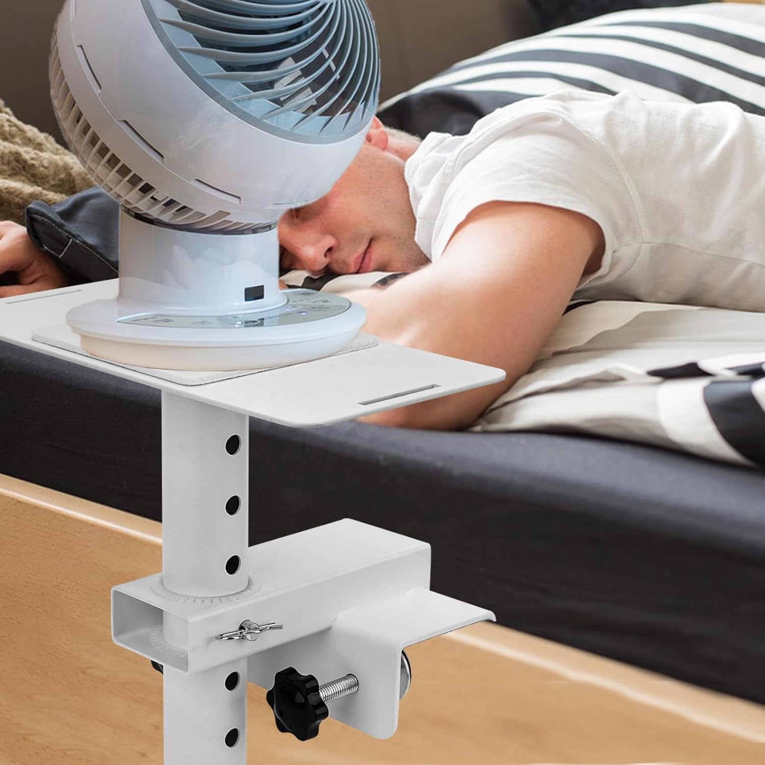 Bunk Bed Fan Holder, Adjustable Clamp Fan Holder for Dorm Room, Bunk, Lofted Bed, Camping and Office Use, 8 Height Options, White