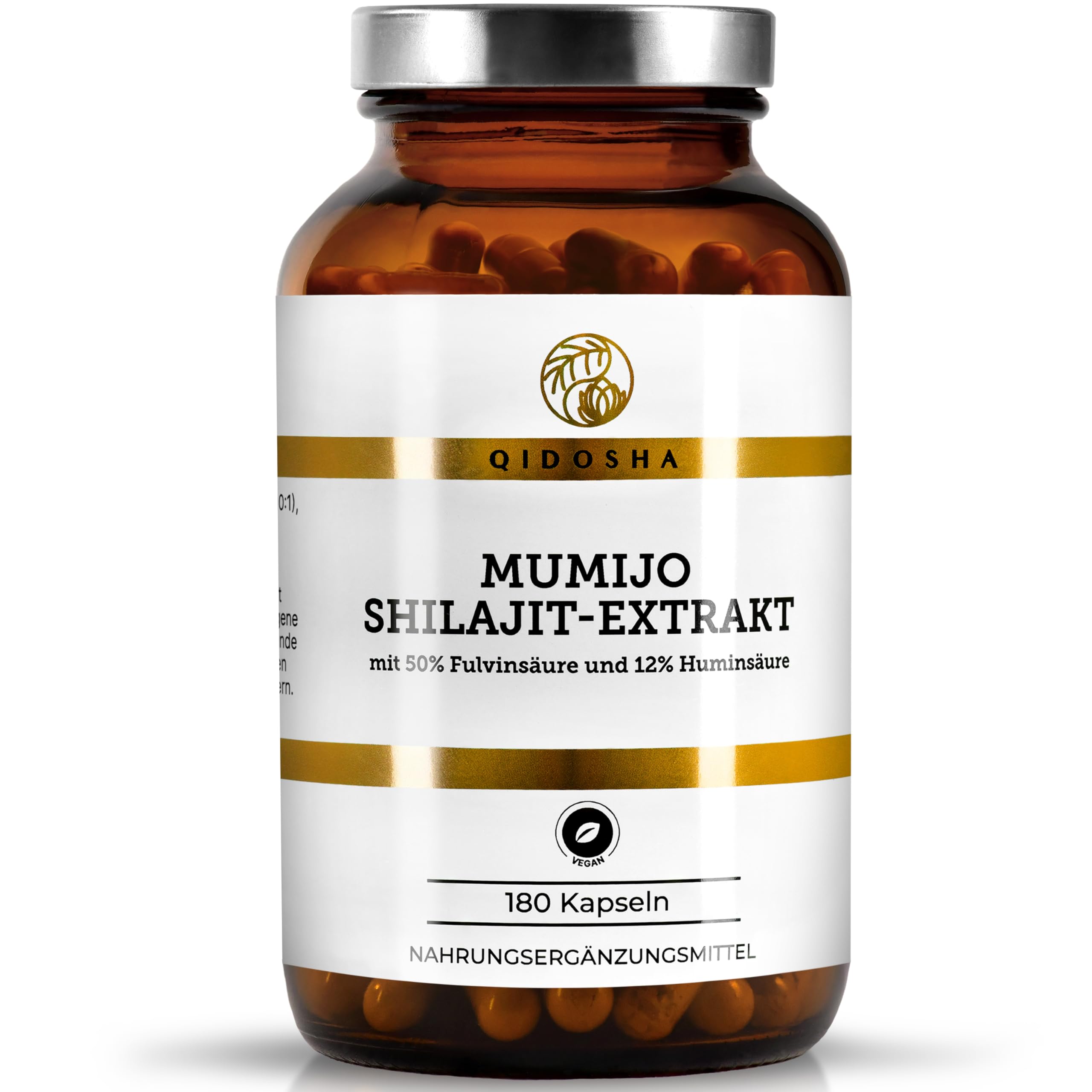 QIDOSHA® Mumijo Shilajit, hochdosiert: 13.000 mg Shilajit pro Tag (10:1 Extrakt), Original Himalaya, 50% Fulvinsäure, 12% Huminsäure, 180 Kapseln, deutsche Fertigung, jede Charge laborgeprüft