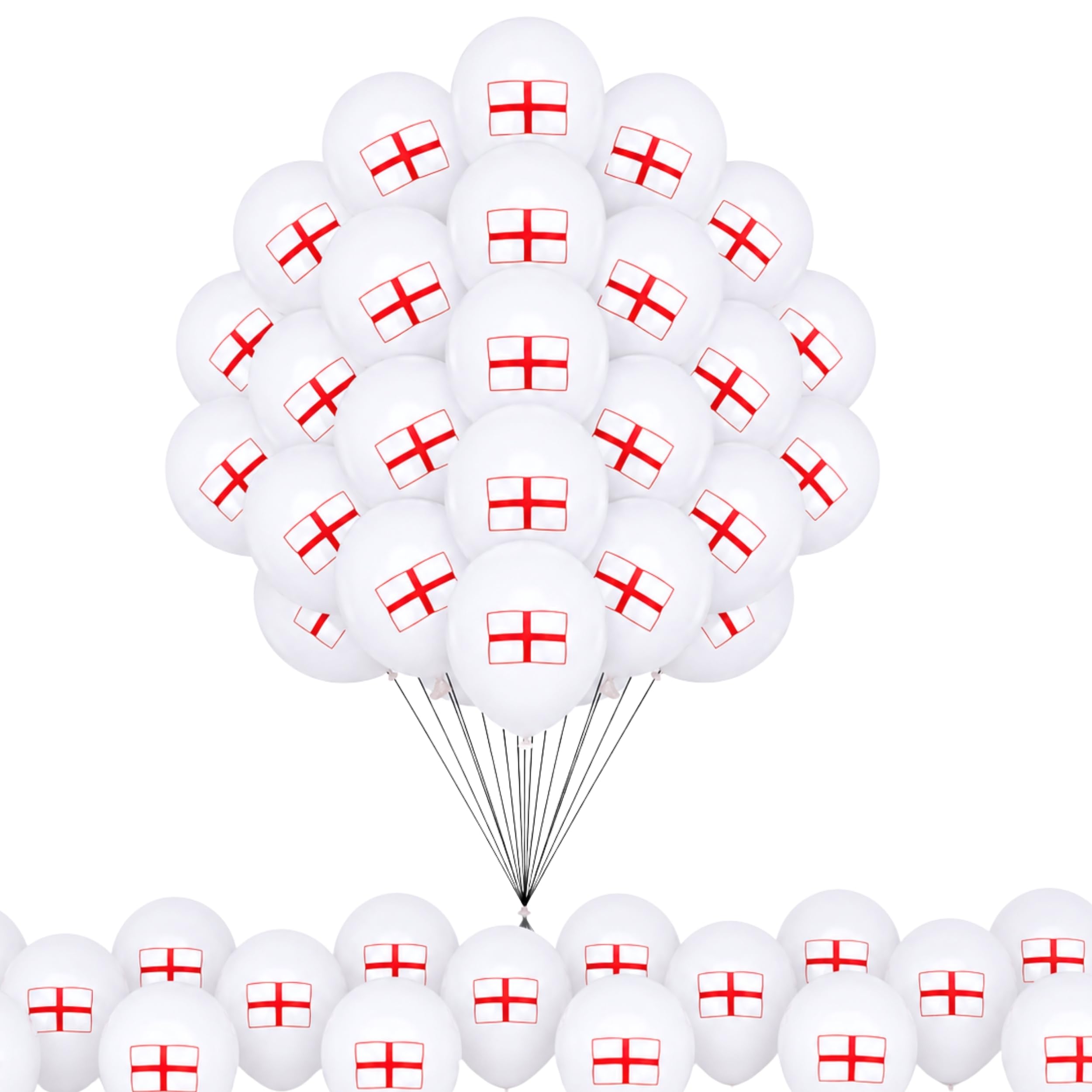 30Pcs England St George Flag Printed Balloons 10 Inch for FIFA 2026 World Cup – Red and White Latex Football Party Decorations for Sports Events and Fan Celebrations