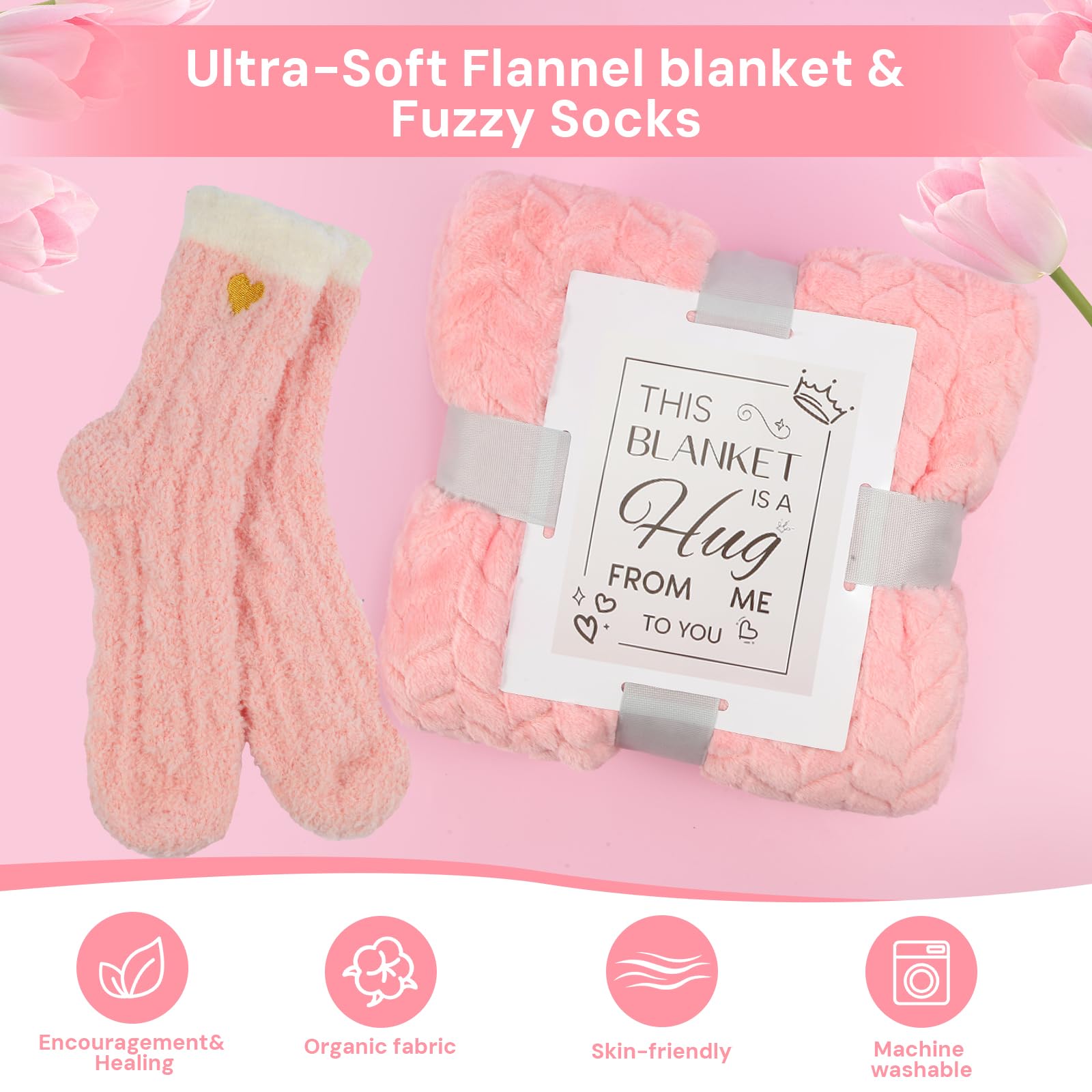 Self Care Gifts for women,Birthday Pamper Gifts Get Well Soon Set W/Luxury Blanket for Women Care Package,Mothers Day Spa Gift Basket for Mom Her Wife Friend Bestie (Pink)