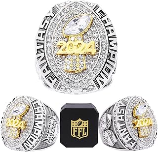 Fantasy Football Ring 2024 With Box | Heavy FFL Champion Ring | Gold Silver Tone Plated Award Trophy for Fantasy Football League Winner