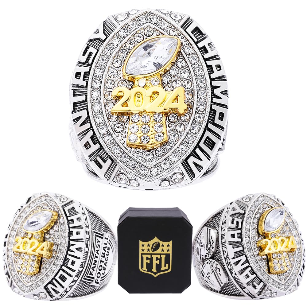 noblehead Fantasy Football Ring 2024| Heavy FFL Champion Ring | Gold Silver Tone Plated Award Trophy for Fantasy Football League Winner