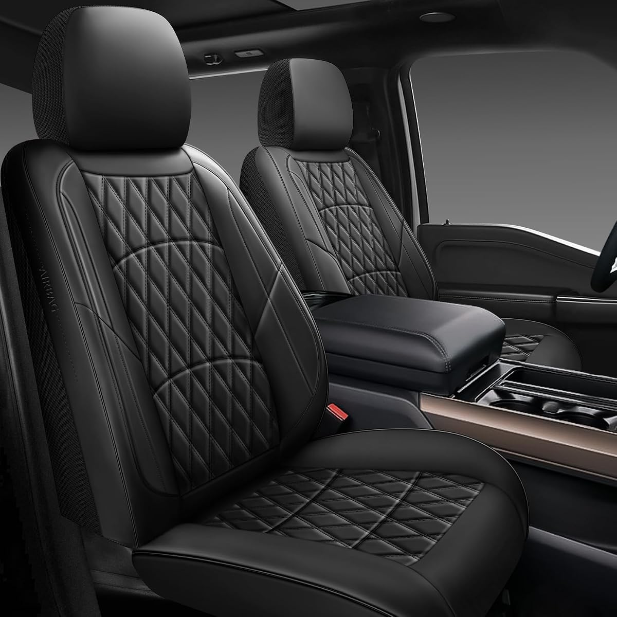 Leather Car Seat Covers,Universal Fit for Most Cars,SUVs and Sedans,Waterproof Luxury Leatherette Cushions, 5 Seats Protectors (Black, Full Set-5 Seats(Front and Rear))