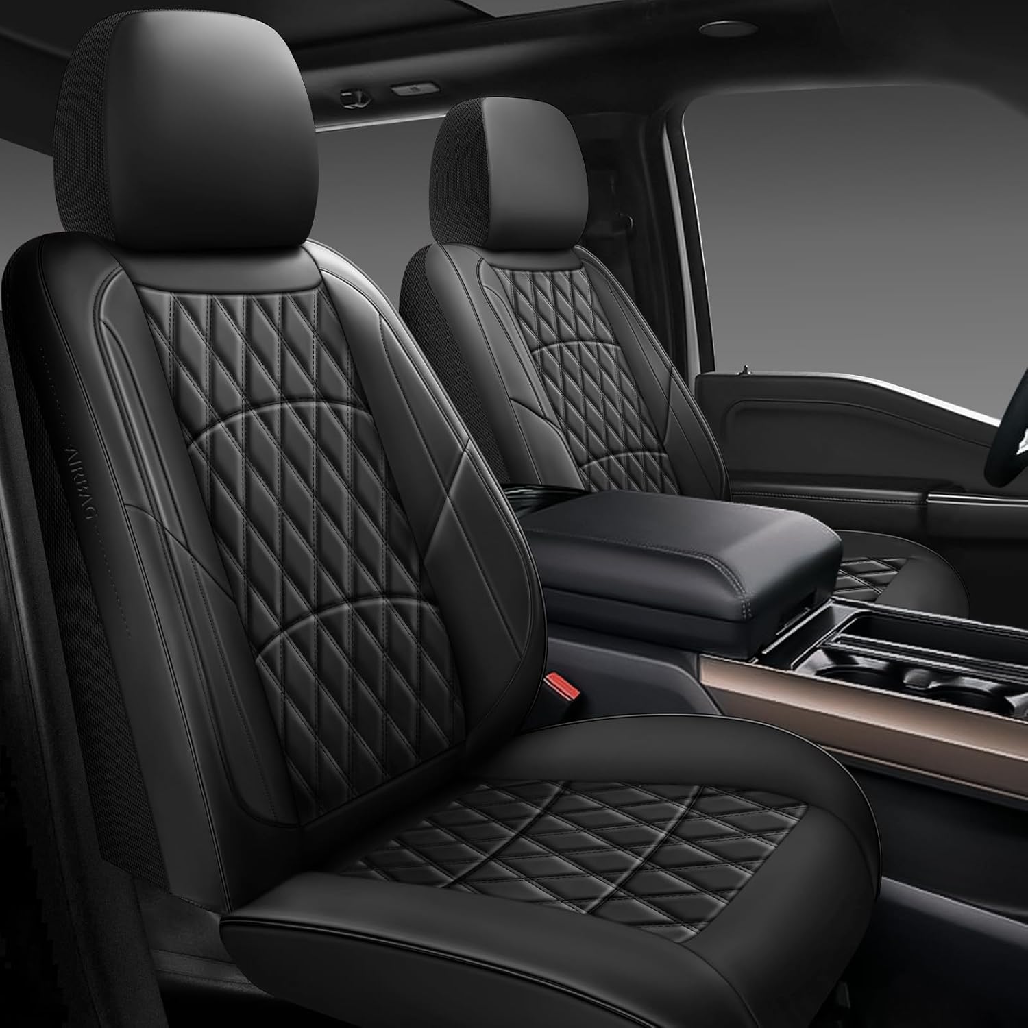 NS YOLO Leather Car Seat Covers,Universal Fit for Most Cars,SUVs and Sedans,Waterproof Luxury Leatherette Cushions, 5 Seats Protectors (Black, Full Set-5 Seats(Front and Rear))