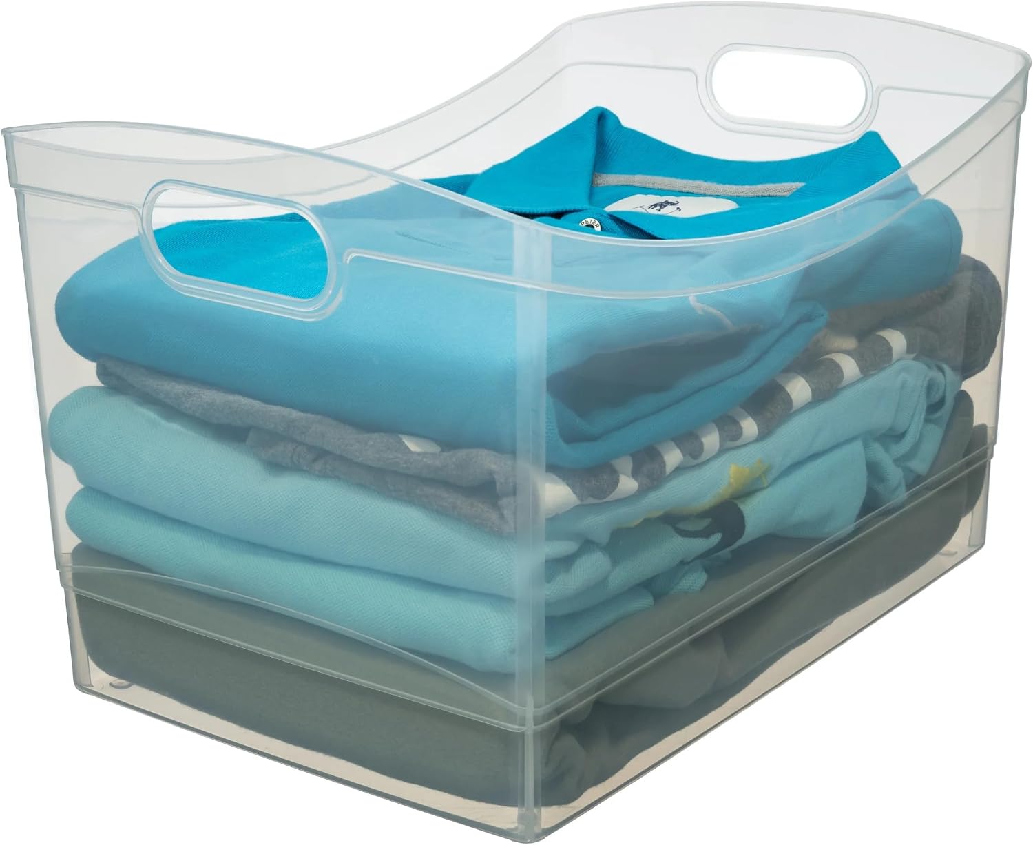 Clear Utility Storage Organizer Bin with Built-In Handles, 15.3" x 10.4" x 9.8"