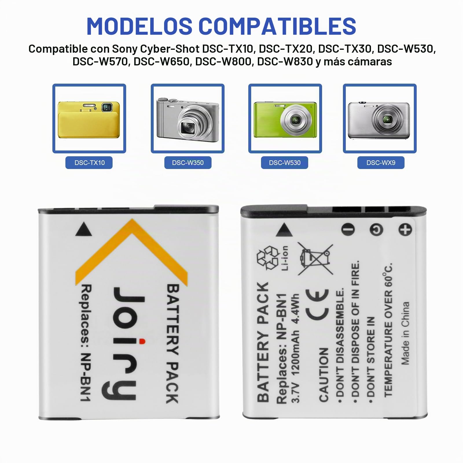 2 X NP-BN1 Batería de Repuesto y Cargador Compatible con Sony Cyber-Shot DSC-QX10 DSC-QX30 DSC-QX100 DSC-TF1 DSC-TX10 DSC-TX20 DSC-TX30 DSC-W530 DSC-W570 DSC-W650 DSC-W800 DSC-W830 Digital Cameras