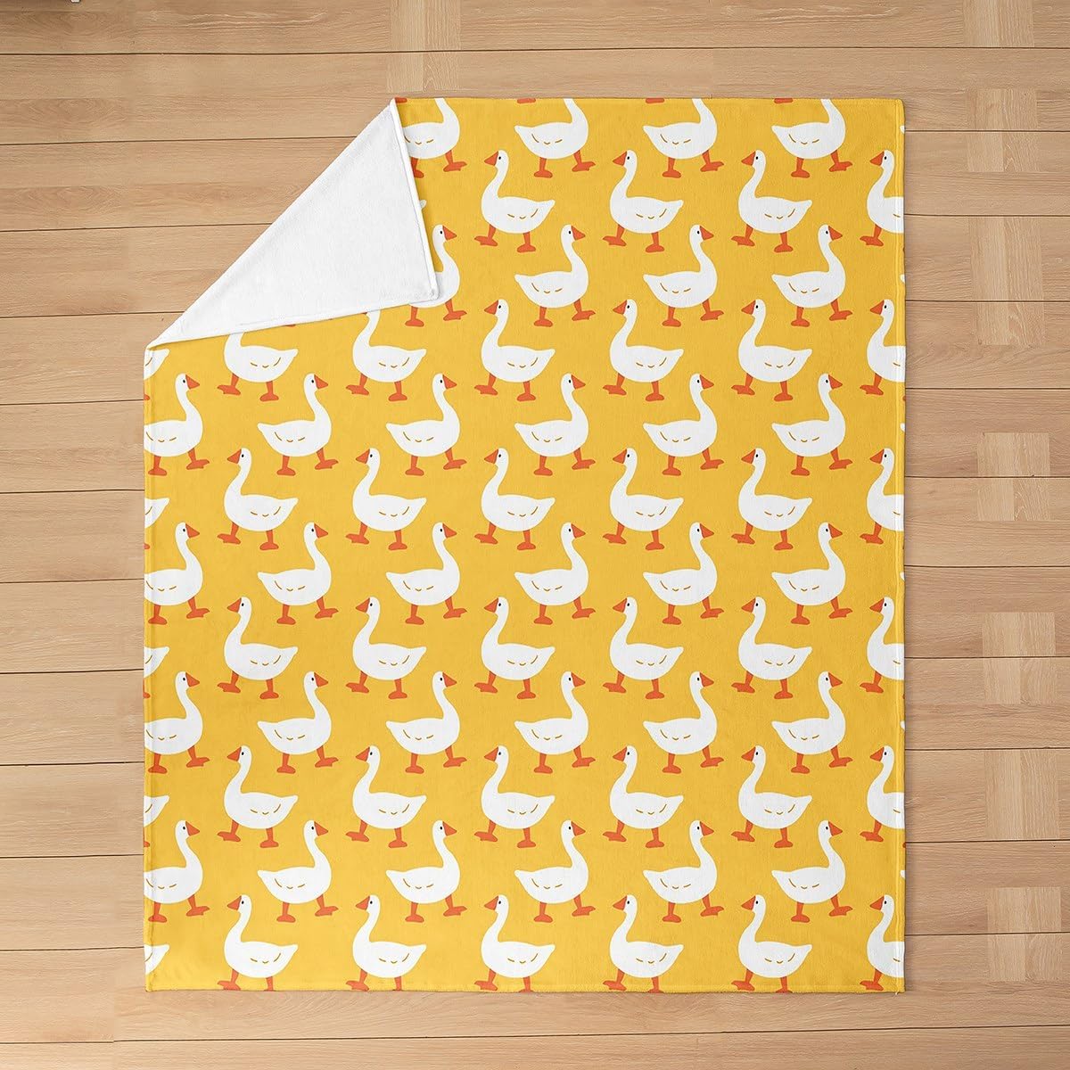 Erosebridal Farmhouse Animal Bed Blanket for Kids Child,White Yellow Goose Throw Blanket Queen 90x90 inch,Cartoon Duck Doodle Fleece Blanket,Rustic Wild Pet Flannel Blanket Living Room Decor