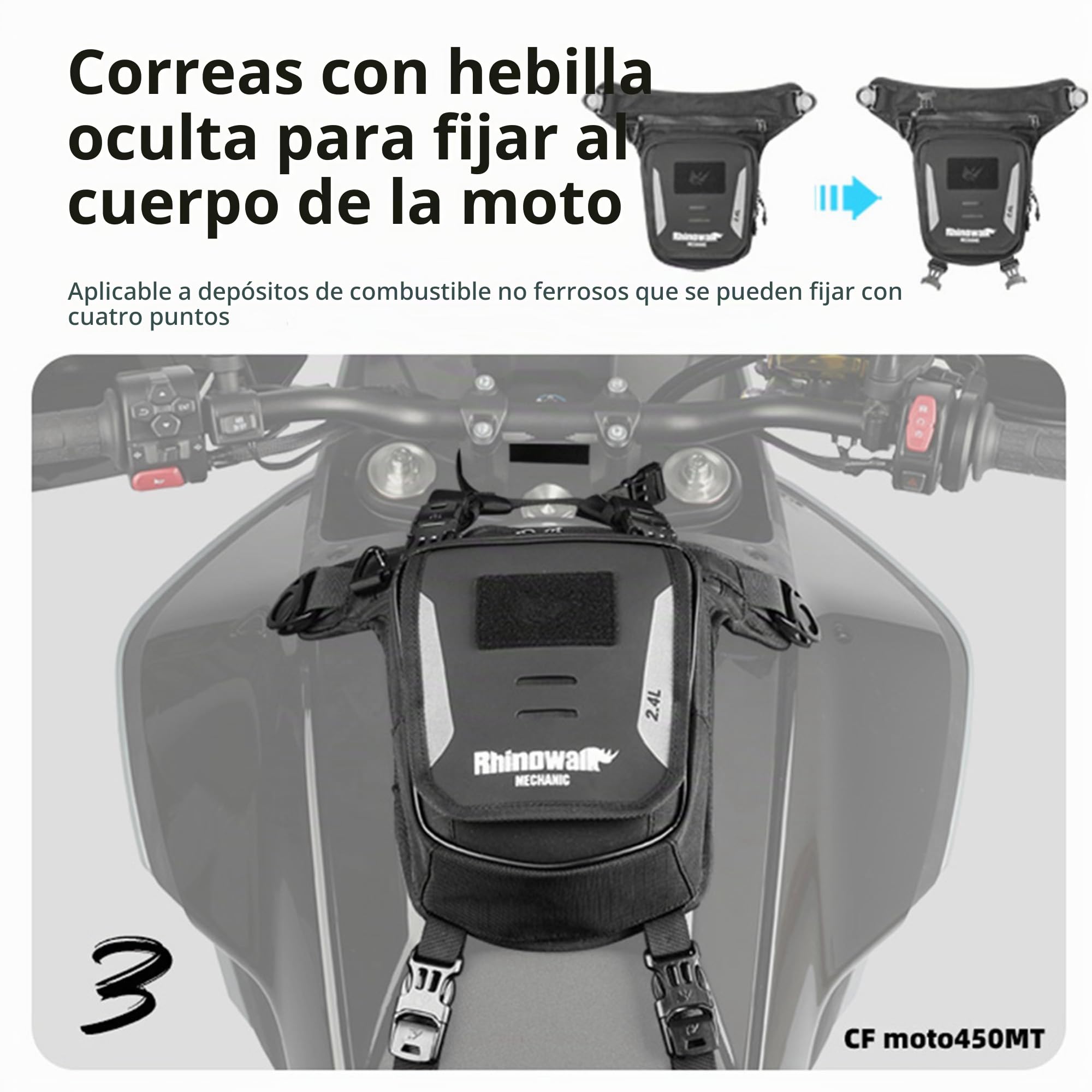 Rhinowalk Bolsa para depósito de motocicleta 2.4L con imán y correas – Bolsa para pierna, bolsa en el pecho, bandolera con compartimento para smartphone y funda impermeable