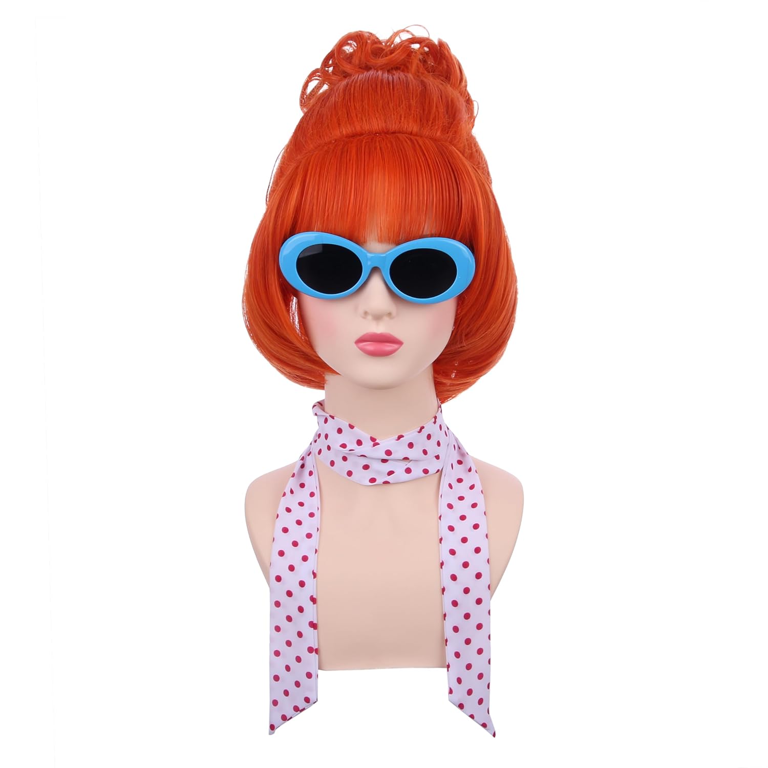 Women Orange Wig Adult Short Light Orange Wig with Bun Heat Resistant Synthetic Hair with Cap