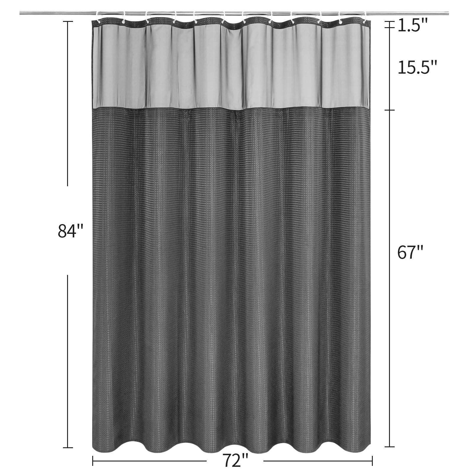 MitoVilla Rideau de douche extra long de 183 x 213 cm avec doublure à clipser, tissu lourd gris XL pour décoration de salle de bain, hôtel, spa, salle de bain, gris anthracite