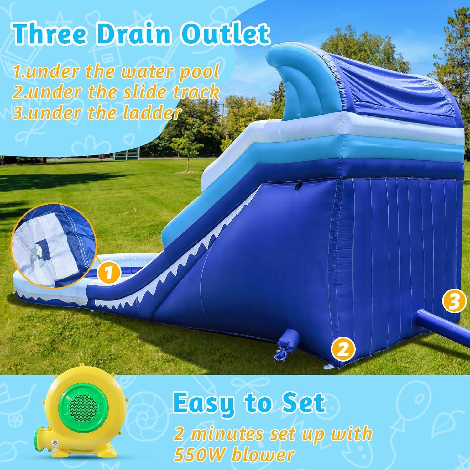 Large Inflatable Water Slide Swimming Pool Play Center,Triple Water Slides&Lightweight Premium Water Slide Bounce House 20.6x9.5x9.3Ft,Wet Dry Use for Backyard Party(with Blower)
