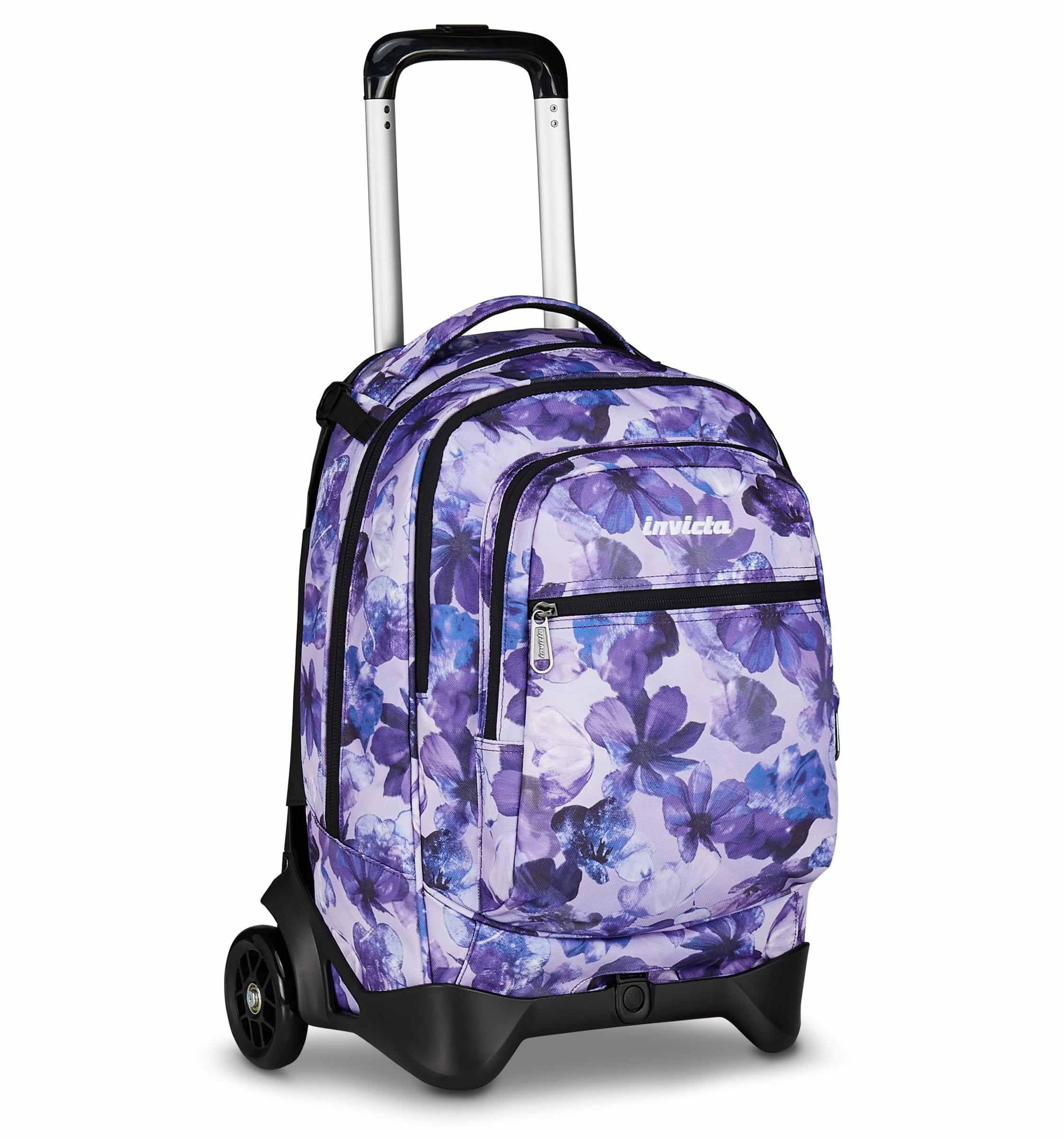 Invicta Trolley Scuola Plug, Viola, 3 in 1, Zaino Doppio Scomparto Con Carrello Sganciabile, Tasca Per PC, Tasca Per Borraccia, 34 lt, Scuola Media e Superiore, Viaggio, Zaino Ragazza