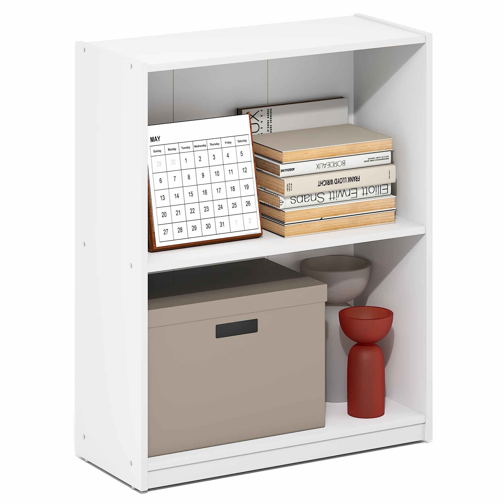 Furinno Gruen Book Shelf, 2-Tier Small Bookshelf, Bookcase with Open Shelf, 9.3 x 21.8 x 27, for Organization and Storage, for Living Room, Bedroom, Home Office, White