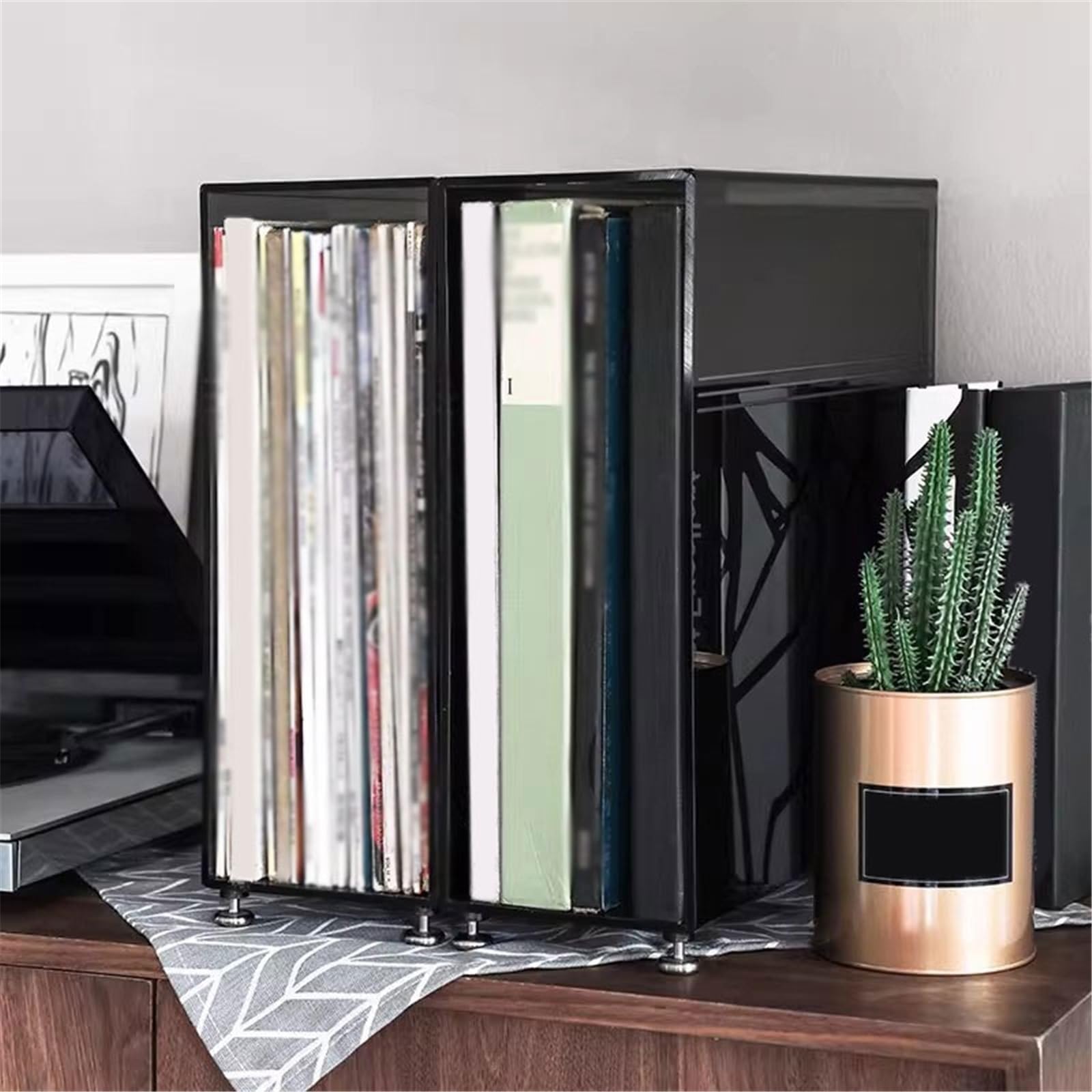 Ufficio Scatola porta CD verticale da tavolo con portadischi in vinile acrilico Scaffale porta dischi