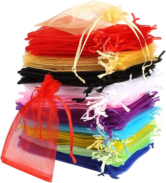 Vegena Organza Bags, Pack of 100, 13 x 18 cm, Drawstring Gift Bags, Wedding Bags for Wedding Favours, Candy Bags, Festival, Party, Jewellery Bags, 10 Colours